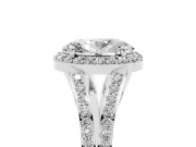Oval Halo Engagement Ring Setting | V-Split Pavé Band | White Gold