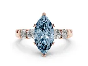 Fancy Blue Marquise Cut Diamond Five-Stone Prong Set Engagement Ring Set in Rose gold with Channel Band