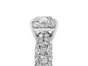 Cushion Cut Multi Row Pave Solitaire Engagement Ring Setting | Domed Shoulders | Sterling Silver