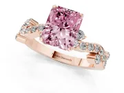 Radiant Cut Twisted Pavé Solitaire Engagement Ring Setting for a Fancy Pink Lab-Grown Diamond | Bar Stations | Rose Gold