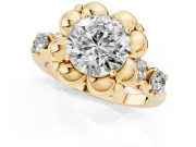 Round Floral Engagement Ring Setting | Petal Frame and Side Stones | Yellow Gold