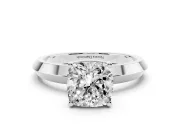 Cushion Cut Diamond Solitaire Engagement Ring Set in White gold with Flat Band and Prong Setting