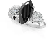 Marquise Three Stone Engagement Ring Setting for a Black Center | Tapered Pavé Band | White Gold