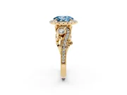 Oval Vintage Halo Engagement Ring Setting for a Fancy Blue Lab-Grown Diamond | Bezel Shoulder Accents | Yellow Gold