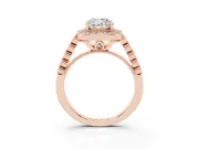Cushion Cut Milgrain Halo Engagement Ring Setting | Graduated Bezel Accents | Rose Gold