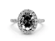 Oval Halo Engagement Ring Setting for a Black Center | Pavé Shoulders | White Gold