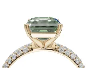 Asscher Cut Domed Pavé Engagement Ring Setting for a Fancy Green Lab-Grown Diamond | Yellow Gold