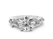 Round Leaf Motif Solitaire Engagement Ring Setting | Accented Leaves | Platinum