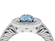 Fancy Blue Pear Cut Diamond Halo Ring Set in Silver with Round Accent Halo, Pavé Band and Prong Setting