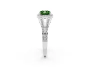 Fancy Green Cushion Cut Diamond Halo Split Shank Pavé Ring Set in Silver with Prong Setting