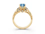 Cushion Cut Filigree Engagement Ring Setting for a Fancy Blue Lab-Grown Diamond | Yellow Gold
