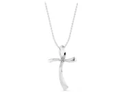 Round Lab-Grown Diamond Curved Cross Pendant Necklace | Sweeping Arms | White Gold