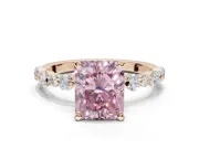 Radiant Cut Pavé Solitaire Engagement Ring Setting for a Fancy Pink Lab-Grown Diamond | Alternating Accents | Rose Gold