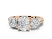Cushion Cut Three Stone Engagement Ring Setting | Tapered Pave Band | Rose Gold