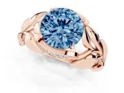 Fancy Blue Round Cut Diamond Leaf-Inspired Engagement Ring Set in Rose gold with Round Accents