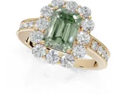 Emerald Cut Vintage Halo Engagement Ring Setting for a Fancy Green Lab-Grown Diamond | Yellow Gold