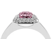 Fancy Pink Emerald Cut Diamond Halo Engagement Ring Set in White gold with Solitaire Band and Prong Setting