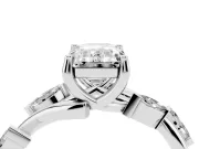 Emerald Cut Diamond Solitaire Ring Set in Silver with Twisted Marquise Accent Band