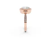 Radiant Cut Diamond Halo Engagement Ring Set in Rose gold with Milgrain Pavé Band