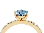 Fancy Blue Pear Cut Diamond Pavé Band Solitaire Set in Yellow gold with Prong Setting
