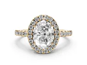 Oval Halo Engagement Ring Setting | Shared Prong Pavé Band | Yellow Gold