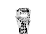 Heart-Shaped Three Stone Engagement Ring Setting for a Black Center | Beaded Shoulders | White Gold