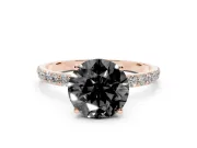 Round Pavé Solitaire Engagement Ring Setting for a Black Center | Fine Line Pavé Band | Rose Gold