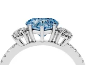 Fancy Blue Heart Cut Diamond Three-Stone Ring Set in Silver with Pavé Band and Graduated Sides