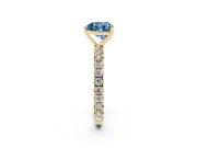 Fancy Blue Heart Cut Diamond Pavé Solitaire Ring Set in Yellow gold with Round Band and Prong Setting