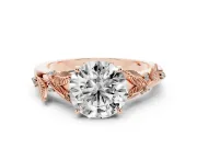 Round Leaf Motif Solitaire Engagement Ring Setting | Accented Leaves | Rose Gold