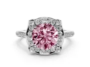 Round Halo Engagement Ring Setting for a Fancy Pink Lab-Grown Diamond | Petal Tips | Platinum