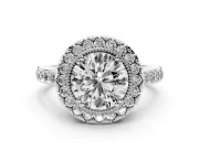 Round Vintage Milgrain Halo Engagement Ring Setting | Pierced Gallery | White Gold