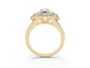 Emerald Cut Scalloped Halo Engagement Ring Setting | Pear Side Stones | Yellow Gold