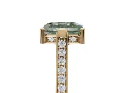Asscher Cut Vintage Cathedral Engagement Ring Setting for a Fancy Green Lab-Grown Diamond | Carved Band | Yellow Gold