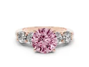 Fancy Pink Round Cut Diamond Five-Stone Prong Set Ring Set in Rose gold with Classic Band