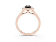 Fancy Black Emerald Cut Halo Round Diamond Solitaire Ring Set in Rose gold with Pavé Band and Prong Setting