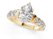 Pear-Shaped Cut-Down Side Stone Engagement Ring Setting | Scalloped Shoulders | Yellow Gold
