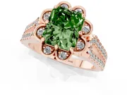Radiant Cut Floral Halo Engagement Ring Setting for a Fancy Green Lab-Grown Diamond | Pavé Split Shank | Rose Gold