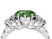 Fancy Green Heart Cut Diamond Three-Stone Ring Set in White gold with Pavé Band