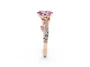 Fancy Pink Oval Cut Diamond Solitaire Leaf-Inspired Ring Set in Rose gold with Pavé Band and Prong Setting