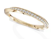 Round Lab-Grown Diamond Pavé Ribbon Twist Wedding Band | Polished Turn | Yellow Gold