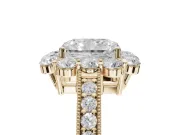 Radiant Cut Vintage Halo Engagement Ring Setting | Milgrain Channel Band | Yellow Gold