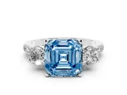 Asscher Cut Three-Stone Engagement Ring Setting for a Fancy Blue Lab-Grown Diamond | White Gold