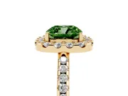 Cushion Cut Pave Halo Engagement Ring Setting for a Fancy Green Lab-Grown Diamond | Pave Band | Yellow Gold