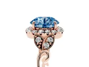 Round Halo Engagement Ring Setting for a Fancy Blue Lab-Grown Diamond | Leaf Shoulders | Rose Gold