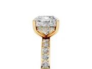 Cushion Cut Diamond Pavé Band Ring Set in Yellow gold with Prong-Set Center Stone