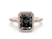 Radiant Cut Pavé Halo Engagement Ring Setting for a Black Center | Rose Gold