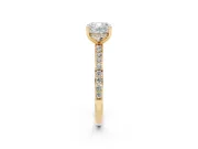 Cushion Cut Diamond Pavé Band Ring Set in Yellow gold with Prong-Set Center Stone