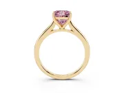 Fancy Pink Princess Cut Diamond Solitaire Ring Set in Yellow gold with Cathedral Band and Prong Setting