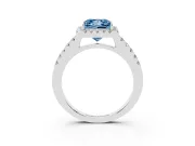 Fancy Blue Princess Cut Diamond Halo Pavé Solitaire Ring Set in White gold with Prong-Set Center Stone